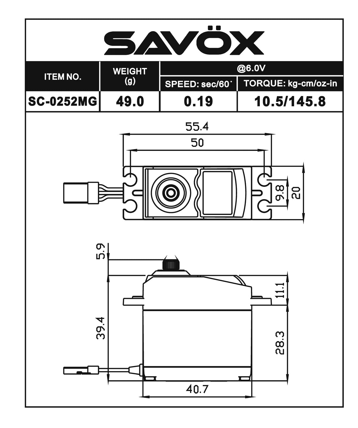 Savox SC-025G Metal Gear 1/10th Servo (Discontinued)