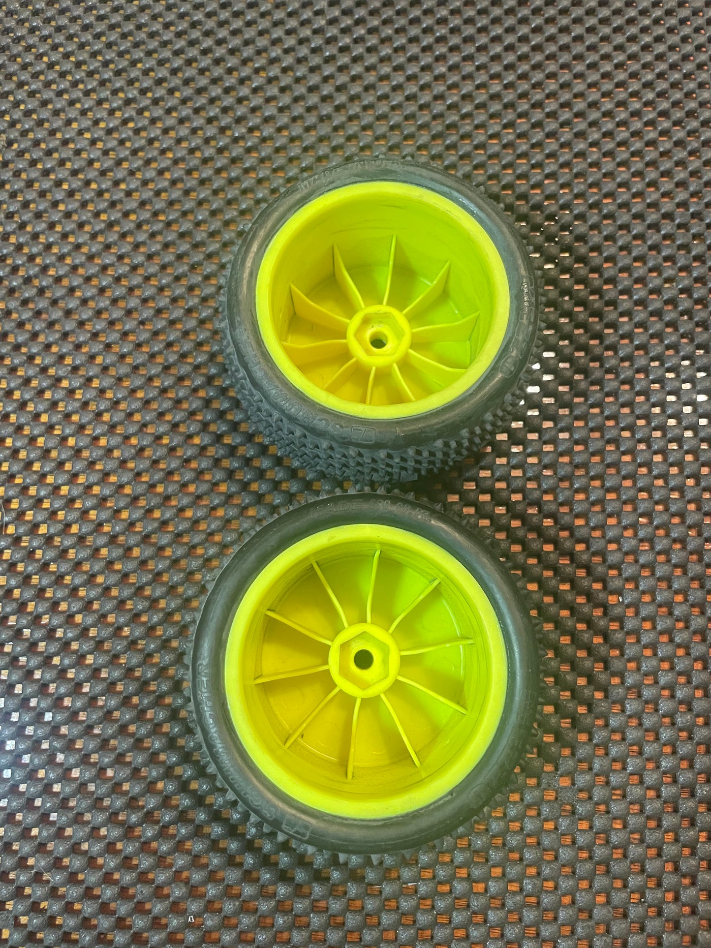 USED Schumacher MEZZO 1/10th Scale Carpet 4WD or 2WD Rear Buggy Wheels & Tires