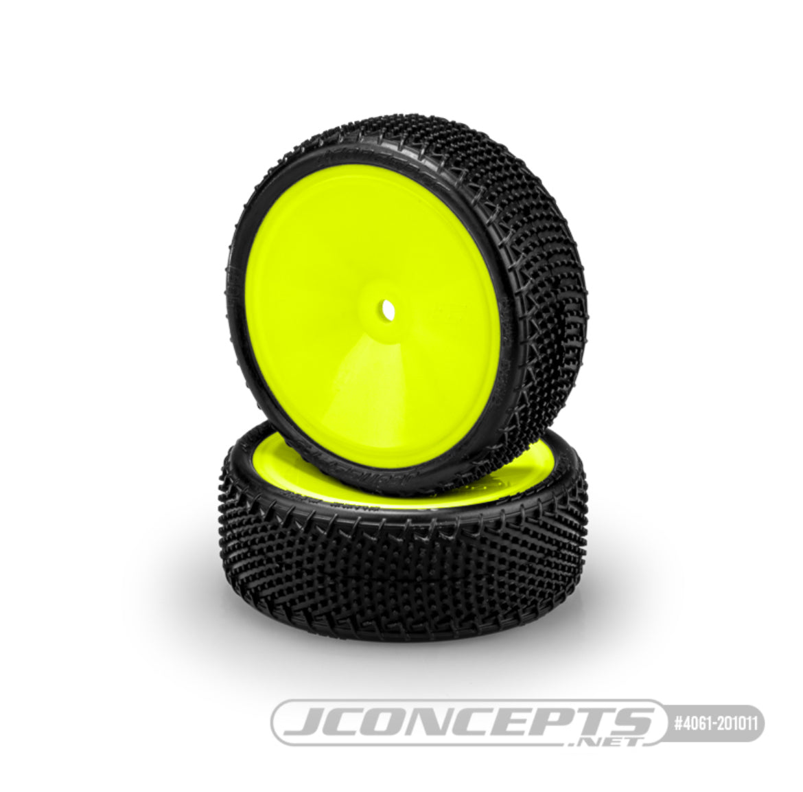 Jconcepts Fuzz Bite Pink Compound Wide 2wd Front Buggy Carpet Tires Pre-Mounted on Yellow Wheels 4061-201011